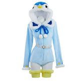Official Piplup Pokemon Kigurumi Cosplay Costume, Blue Hooded Pajamas - Halloweez